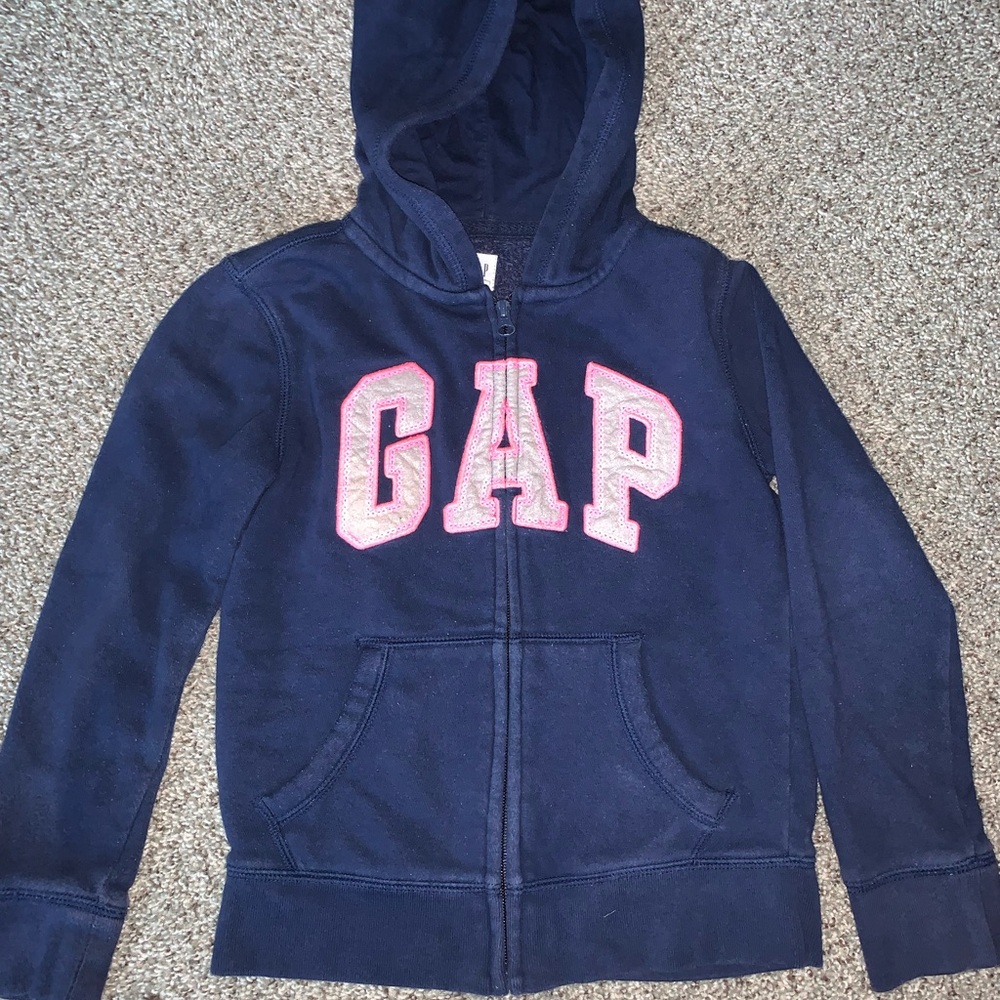 GAP Kids Dark Blue Hoodie with Pink Logo